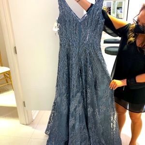 Slate Blue Mon Cheri Beaded Dress (size 10)